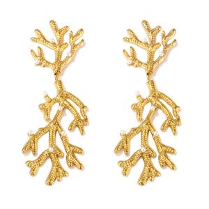 Nouvelle Arrivée Bijoux Vintage Boucles d'Oreilles Créoles en Acier Inoxydable PVD 18K Étanche avec Texture Coquillage et Forme Corail pour Femme - Product Image 2