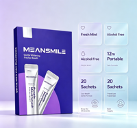 Solution buccale violette à emporter, sachet individuel, sans alcool, menthe fraîche, blanchissant, rinçage buccal, vente en gros OEM, personnalisable avec logo