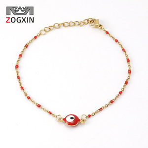 ZOGXIN Evil Eye <b>Bracelet</b> <b>Red</b> Stainless Steel 18K Titanium Steel Round Beads Women's Jewelry Gift - Product Image 1