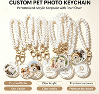 Gantungan Kunci Akrilik Foto Kucing Kartun Kustom Tahan Air dengan Rantai Kristal Mutiara, Pesona Hewan Peliharaan yang Dipersonalisasi, Hadiah DIY