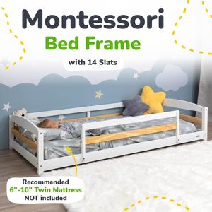 Letto a terra moderno in legno con sponde di sicurezza, ispirato al Metodo <span class=keywords><strong>Montessori</strong></span>, per bambini e neonati - Product Image 3