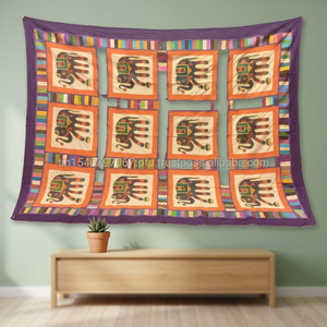 2025 Vintage Elephant Kantha Patchwork <b>Quilt</b> Reversible Hand Stitched Silk Saree Polyester and Microfiber Filled Bedspread - Product Image 4