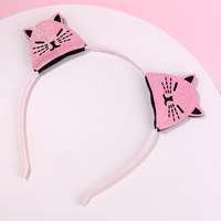 Serre-tête antidérapant en tissu pailleté motif chat mignon de dessin animé QiaotouHaoxin HH141 de haute qualité pour enfants, idéal pour l'Europe et l'Amérique, 16x19.5cm