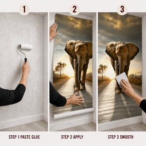 Murale Personalizzato con Elefanti della Savana, Carta da Parati in Tela a Olio, Arte dell'Africa al Tramonto - Product Image 5