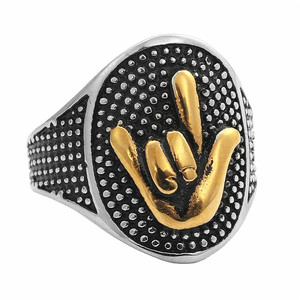Anillo con gesto de mano, de acero de titanio, en colores plata y oro, estilo punk, joyería para hombres y mujeres, accesorio de moda. - Product Image 4
