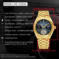 Montre automatique pour homme PAGANI DESIGN E3255, phase de lune, calendrier, squelette, mécanique, verre saphir, or, montre de business