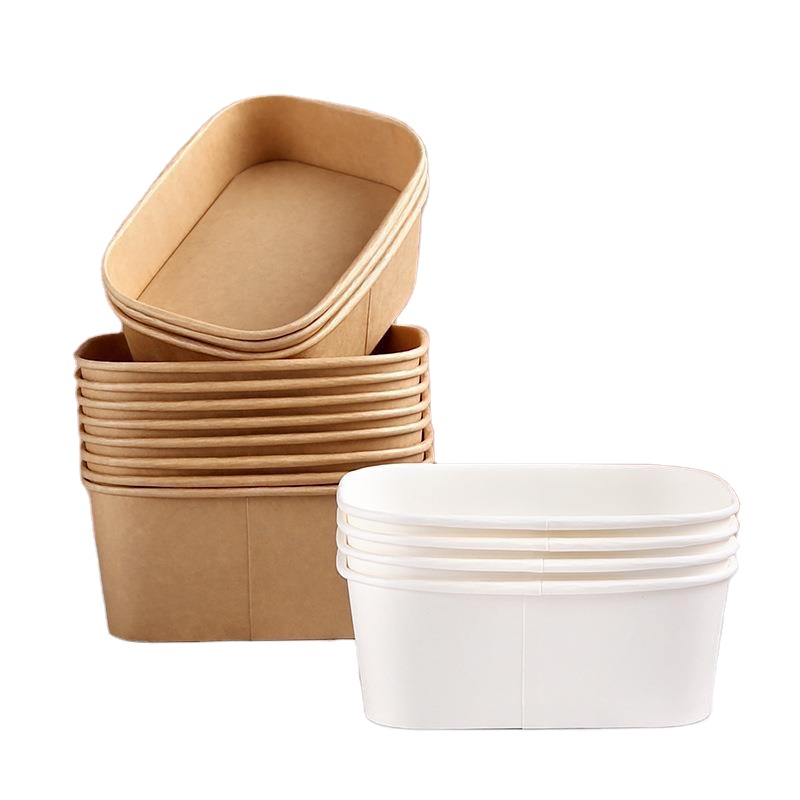 Packaging & Printing Packaging Paper Plates & Bowls Customized Disposable Compostable Rectangular Paper Bowls for Restaurant
