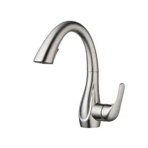 Beelee Brushed Nickel Single Lever Kitchen Mixer Tap Kitchen Sink Faucet with Pull Down Spray