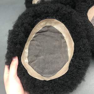 Prodotti di moda 2024 afro toupet per <span class=keywords><strong>uomo</strong></span> nero pieno pizzo 1b colore 6 pollici lunghi afro parrucche capelli ricci - Product Image 6