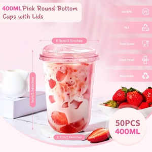 Bicchieri di Plastica Rosa da 400ml <span class=keywords><strong>con</strong></span> Coperchi per Bere Direttamente, Tazze da Caffè Usa e Getta, Nuovi Arrivi Essenziali per Feste Femminili - Product Image 2