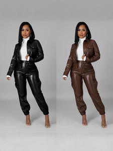 Pantaloni Casual donna autunno europeo e americano giacca <span class=keywords><strong>in</strong></span> <span class=keywords><strong>pelle</strong></span> sintetica completo stile solido Skinny Fit Multi-tasca - Product Image 5