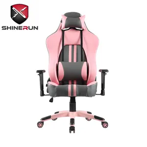 High-Back Computer Gaming Chair Ergonomic Swivel Racing Style Bucket Seat Leather Office Chair with Detachable Neck Lumbar pink