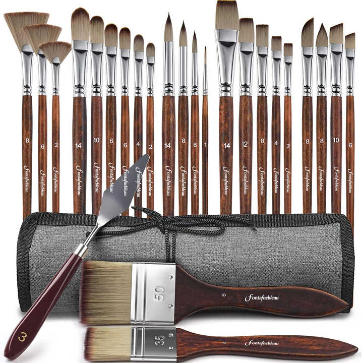 Multi-Shaped 25pcs Custom Logo Wooden Handle Acrylic Nylon Hair Watercolor Acrylic Oil Painting Artist Paint Brush Set