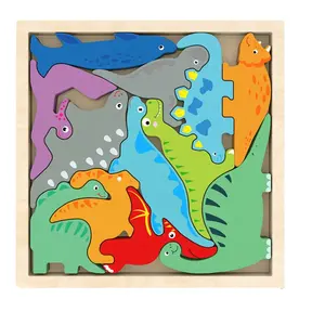 Giocattoli di smistamento e impilamento di dinosauri Montessori con puzzle in legno per regali di compleanno per bambini