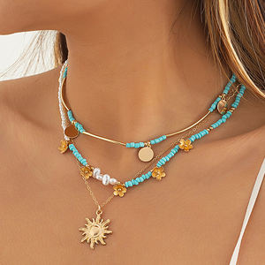 2023 חדש הגעה תכשיטים אורז פרל נצנצים ציצית חמניות תליון בציר צווארון קולר היפ הופ פנינת זהב שרשרת - Product Image 1