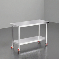 Plan de travail commercial en acier inoxydable, finition brossée mate, capacité de charge de 300 kg/m, roulettes incluses, taille personnalisée, cuisines