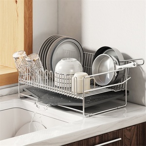 304 Stainless Steel <b>Kitchen</b> Countertop Drain Rack Non-Folding Double Tier Waterproof Towel <b>Storage</b> with Modern Design - Product Image 2