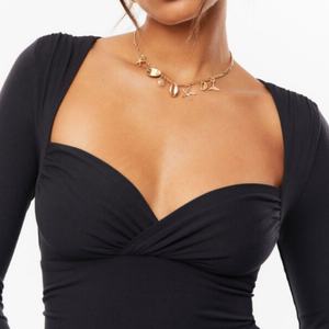 เสื้อเอวลอยเข้ารูปแขนยาวคอวีแนวแฟชั่นสำหรับผู้หญิงเสื้อเอวลอยออกแบบด้านหน้าแบบเซ็กซี่ - Product Image 2