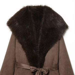 Abrigo Largo Informal de Moda con <span class=keywords><strong>Cuello</strong></span> de Piel Sintética Negra y Cinturón, Estilo <span class=keywords><strong>Mao</strong></span> <span class=keywords><strong>Mao</strong></span>, para Otoño - Product Image 3