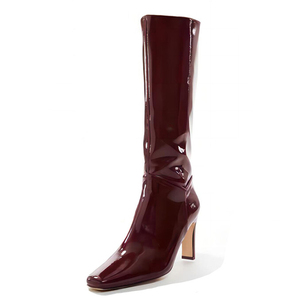 Large Size 46 Mirror Patent Long Booties Women Side Zipper Knee High Boots Shiny <b>Shoes</b> Square Toe Chunky Heels Unique Design - Product Image 6