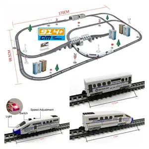 Toddler kids toy 914cm 86pcs adjustable speed electric railway train track set toy with light