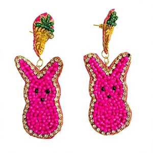 Handcrafted Classic Beaded Bunny <b>Stud</b> <b>Earrings</b> with Imitation Pearl and Embroidered Design for Women's Weddings & Parties - Product Image 1