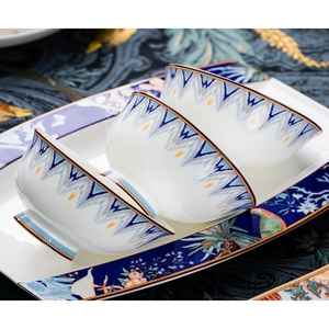 Service à <span class=keywords><strong>dîner</strong></span> et à thé en porcelaine osseuse de luxe imprimé <span class=keywords><strong>Roman</strong></span> écologique Porcelaine de Chine Poids léger pour usage domestique et hôtels - Product Image 3