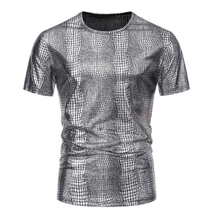 Chemises <span class=keywords><strong>polo</strong></span> à manches courtes décontractées pour hommes, col boutonné, effet métallique, <span class=keywords><strong>disco</strong></span>, brillantes, pour cosplay, fête - Product Image 1