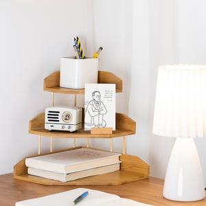 <span class=keywords><strong>3</strong></span> Tier köşe raf-ahşap masaüstü standı tezgah organizatör, istikrarlı köşe sergileme rafı için mutfak, banyo, ofis - Product Image 4