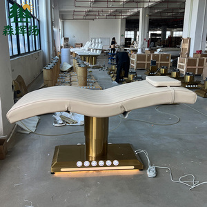 เตียงนวดไฟฟ้า 3 มอเตอร์ สีเบจโกลด์ รูปทรงตัว <span class=keywords><strong>S</strong></span> สำหรับทำทรีทเมนท์หน้า สปา ต่อขนตา เหมาะสำหรับร้านเสริมสวย - Product Image 1