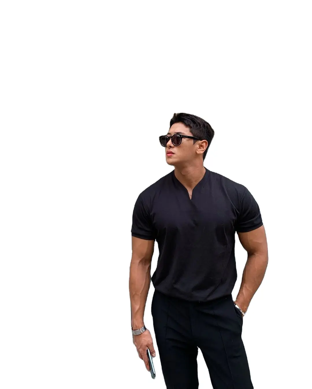 1pcs custom logo multi color black cotton v neck t shirts for men, 2022 Men Gentleman business Short Sleeve Fitness T-Shirt