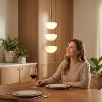 Lustre long multicouche en marbre personnalisé, en cuivre doré, petite suspension pour la maison et les restaurants