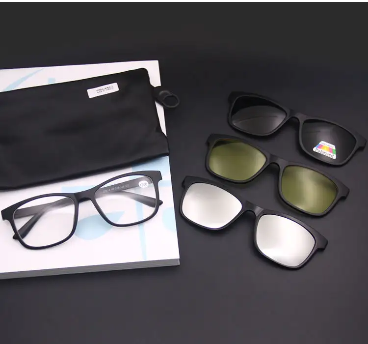 Ilerici okuma gözlüğü multifokal okuyucular Sunglass Tr90 Unisex manyetik polarize klip gözlük baskı