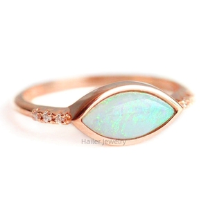 Minimalist 10K Solid Gold Wedding Synthetic Fire Opal Ring <strong>Solitaire</strong> Ring <strong>Summer</strong> Jewelry for Women - Product Image 5