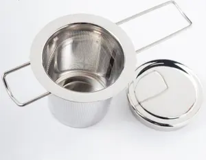 Fine Mesh Tea Strainer for Loose Leaf with Folding Handle Sitting in Mugs Tea Filter