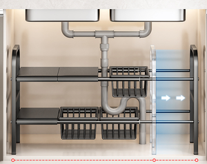 Organizador de Gabinete Expandible de Múltiples Niveles, Estante de Almacenamiento Debajo del Fregadero con Paneles y Cestas Extraíbles, <span class=keywords><strong>para</strong></span> Utensilios de Cocina - Product Image 5