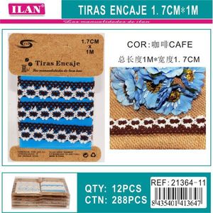 Nastri in pizzo Ilan 1,7 cm x 1 m colore caffè per decorazioni e cucito artigianale - Product Image 3