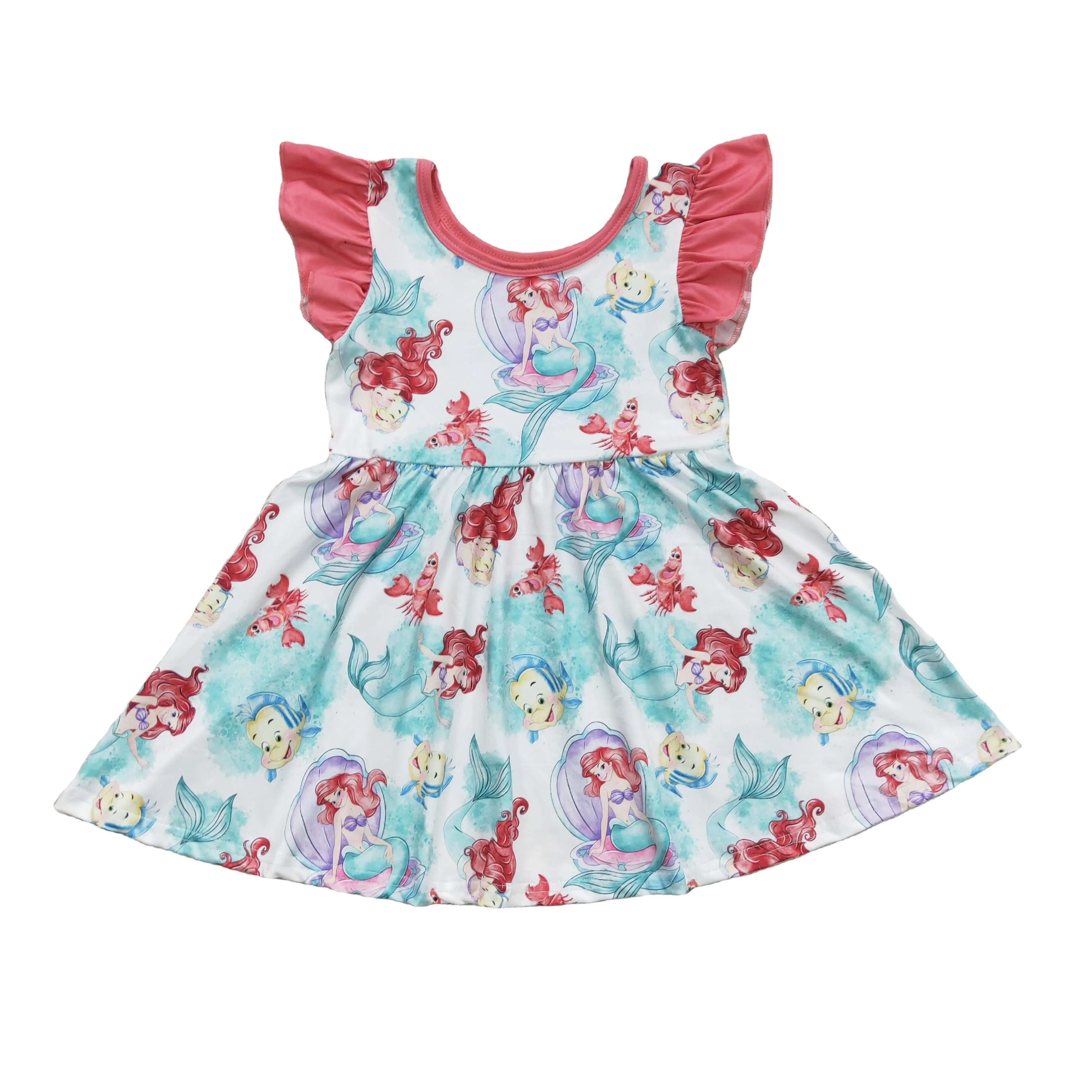 2022 Girl's Clothing Children's Twirl Kids Dress Flutter Sleeves Mermaid Clown Fish Girls' Dress Holiday Christmas Clothes