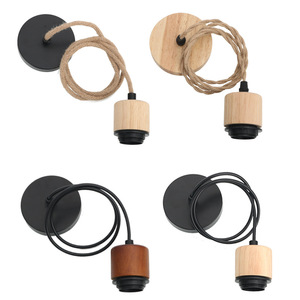 Portalampada a sospensione retrò E27 in legno con cavo da 1,2 metri, portalampada regolabile con <span class=keywords><strong>corda</strong></span> per lampada fai da te - Product Image 1