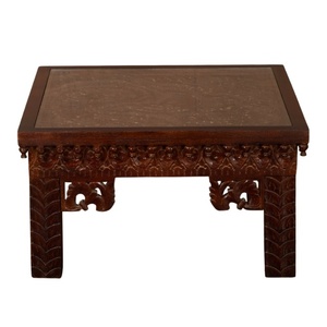 Hand-Carved <b>Solid</b> <b>Wood</b> Coffee <b>Table</b> with Marble <b>Top</b> | Traditional Low Floor Seating Center <b>Table</b> - Product Image 6