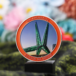 定制3D彩色喷绘俄克拉荷马城天际线和剪尾桥图案纪念币银锌合金金属硬币 - Product Image 3