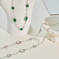 Collier NIMAI de luxe en cristal vert transparent rose, hypoallergénique, chaîne en acier inoxydable, bijoux pour soirée
