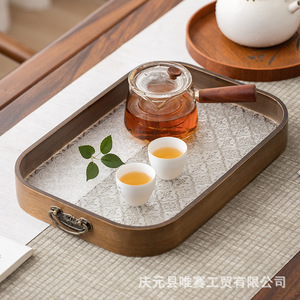 Plateau de service rectangulaire en bois avec poignée pour le thé, le café, usage domestique, couleur unie - Product Image 1