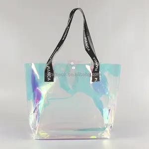 时尚全息透明PVC沙滩包设计师购物激光手提袋