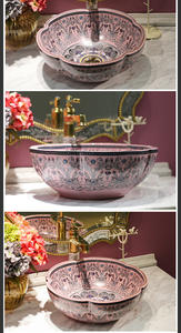 Exquisito lavabo de <span class=keywords><strong>cerámica</strong></span> con diseño floral para encimera, lavabo artístico de lujo hecho a mano de Estilo Vintage europeo - Product Image 5