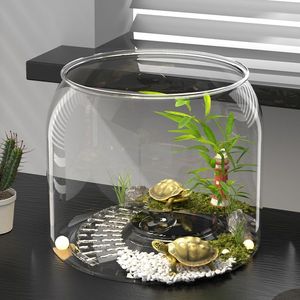 Bureau-aquarium van kunststof voor thuis & kantoor, hoge transparantie, trapvormig, geschikt voor goudvissen en schildpadden, individueel verpakt - Product Image 1
