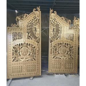Puerta Metálica Ornamentada de Estilo Europeo Qifan con Acabado Dorado y Diseño de Escudo para Uso Exterior - Product Image 4