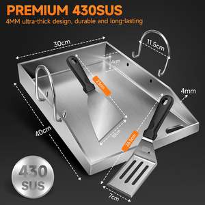 Plaque de gril <span class=keywords><strong>Plancha</strong></span>, plaque de gril en acier inoxydable de 4 mm d'épaisseur avec poignée amovible et ensemble de 2 spatules de gril - Product Image 5