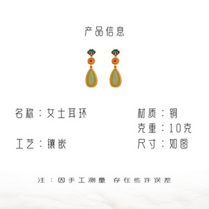 Chinese Style Geometric Drop <b>Earrings</b> With Auspicious Patterns Bezel Setting Stainless Steel Ear <b>Posts</b> EH4868 - Product Image 4