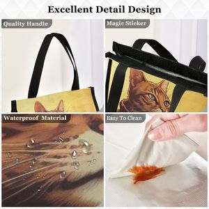 Bolsa de almuerzo con estampado digital de gatos, bolso de mano rectangular, bolso de hombro con patrón de animales del desierto para uso diario - Product Image 2